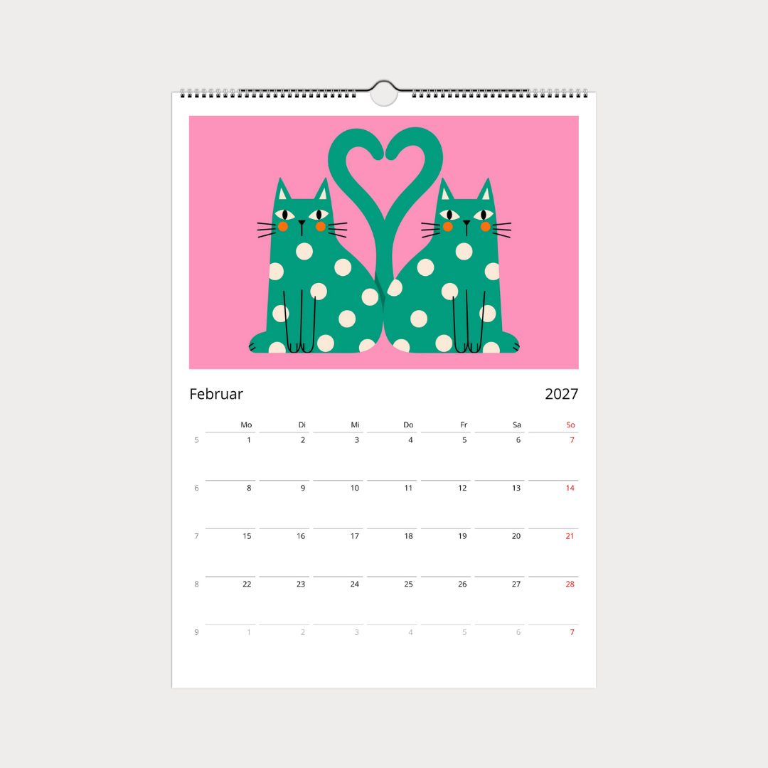 Abstrakter Katzenkalender 2027 Retro Stil