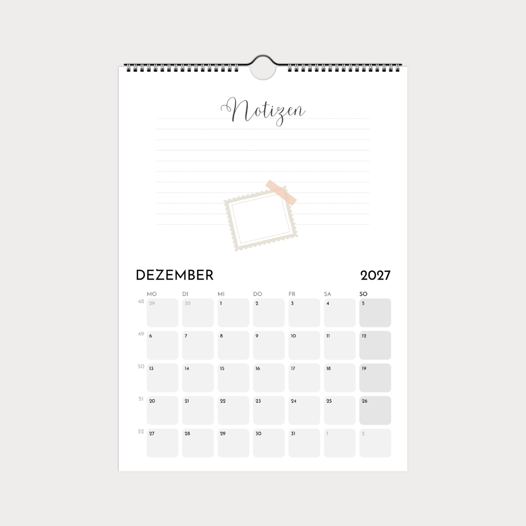 Schlichter Wandkalender A4 – Notizen