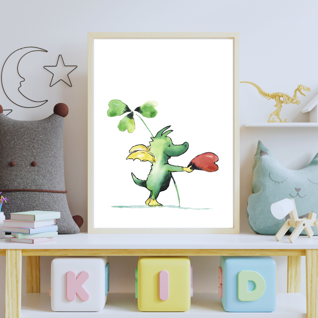 Tabaluga Poster – Wandbild mit Glücksklee & Herz
