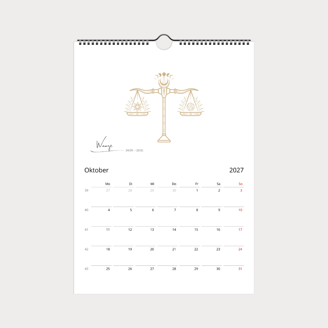 Sternzeichen Kalender 2027 trifft Design | Wandkalender A4