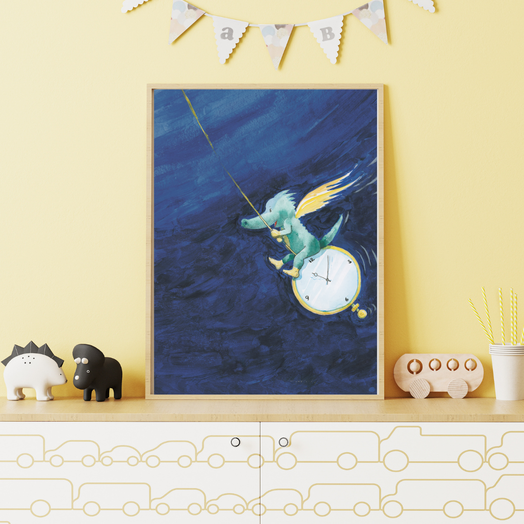 Tabaluga Poster – Kinderzimmer Wandbild Drache auf Uhr