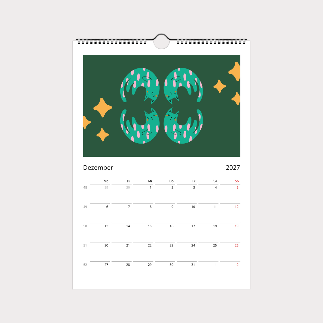 Katzenkalender 2027 – abstrakter A4 Wandkalender mit 12 modernen Katzenmotiven