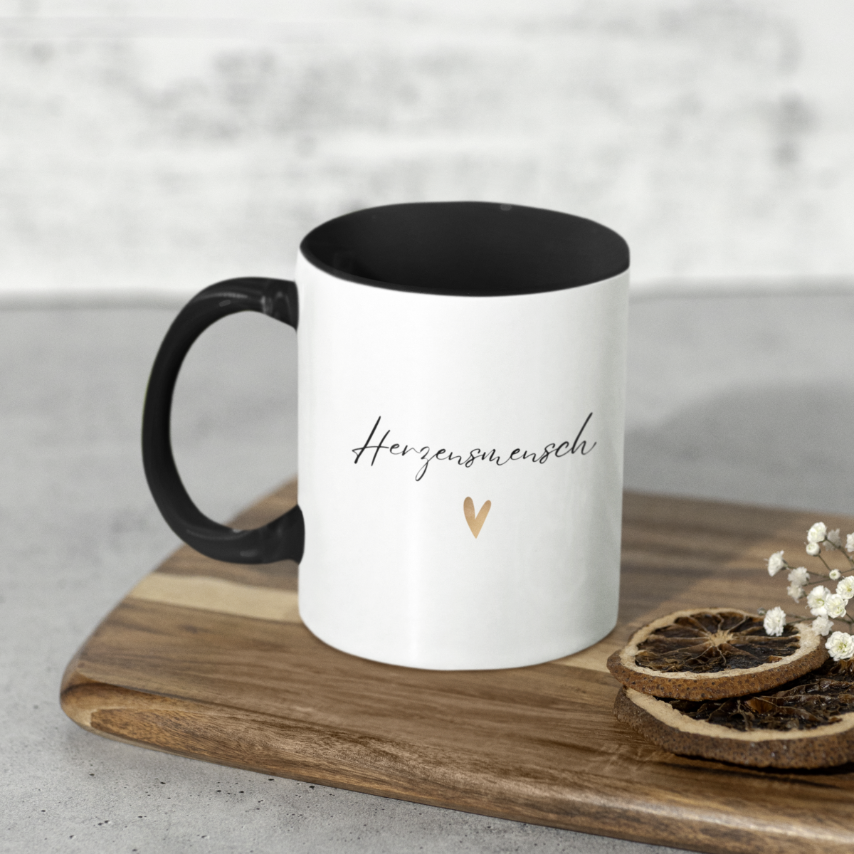 Tasse Herzensmensch - zweifarbig schwarz