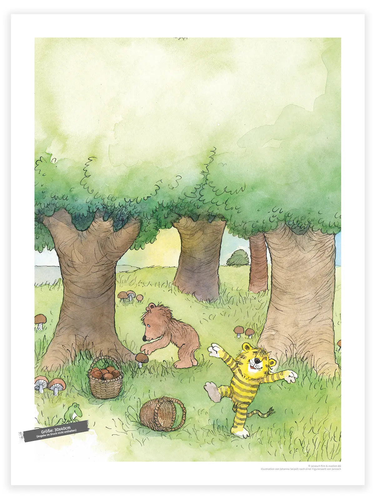 Poster Janosch Vergnügtes Pilzesuchen im Wald