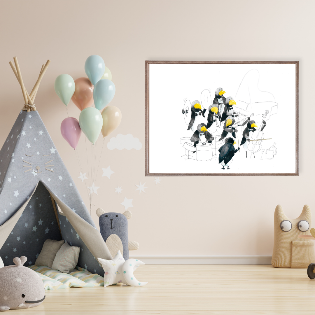 Poster TABALUGA Originalmotiv – Hingebungsvolles Pinguin-Orchester