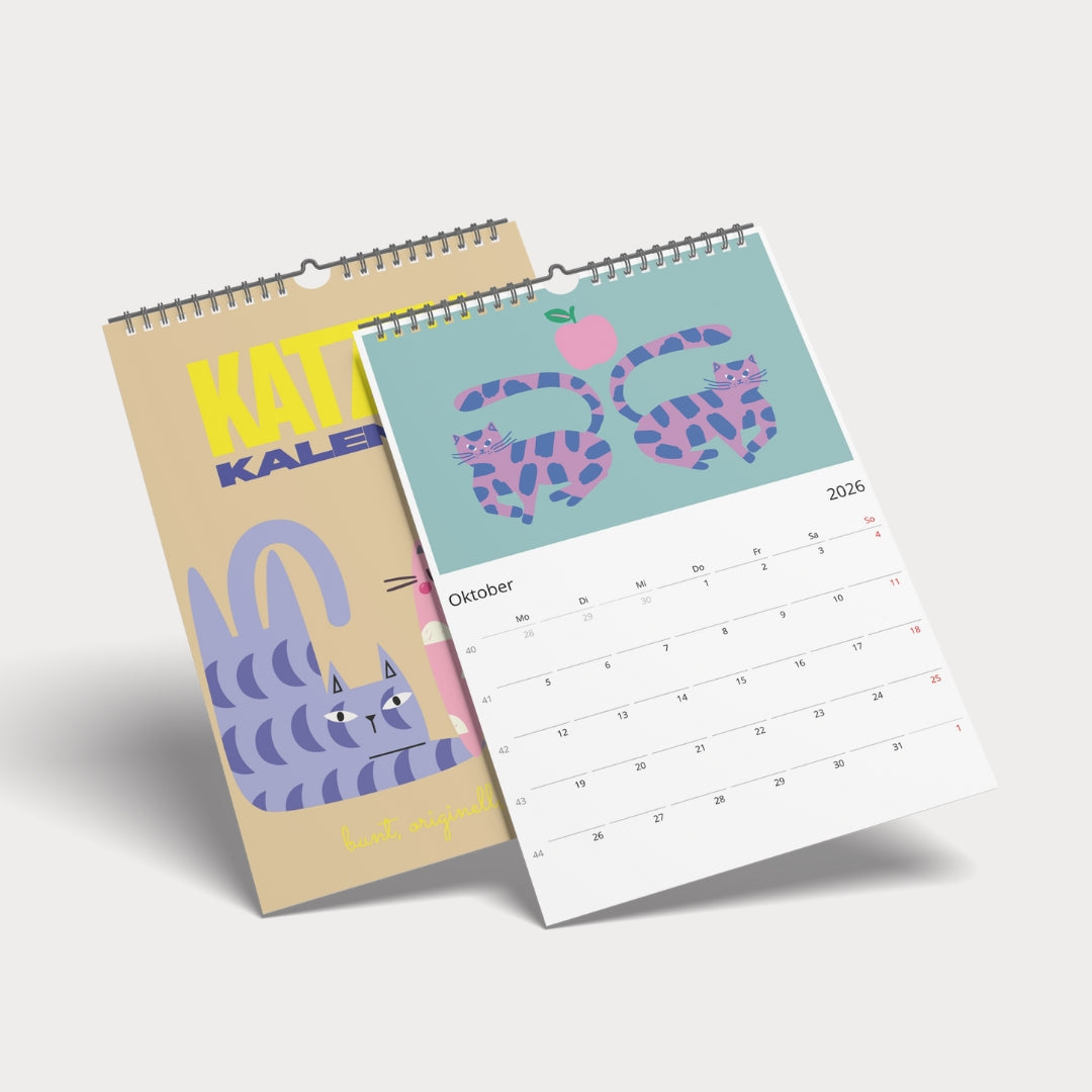 Katzenkalender 2026 – abstrakter A4 Wandkalender mit 12 modernen Katzenmotiven