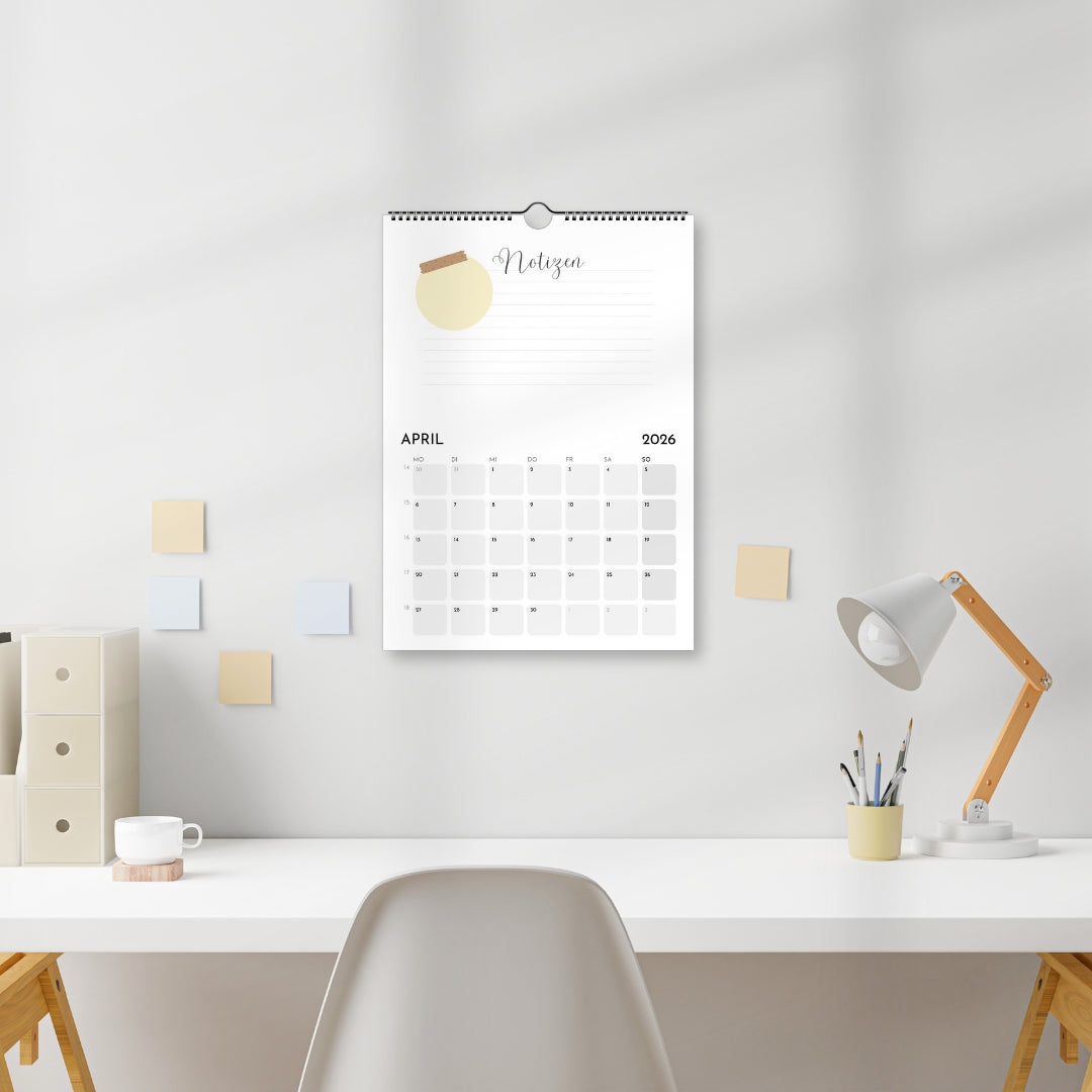 Schlichter Wandkalender  A4 – Schlicht & modern mit viel Platz zum Eintragen