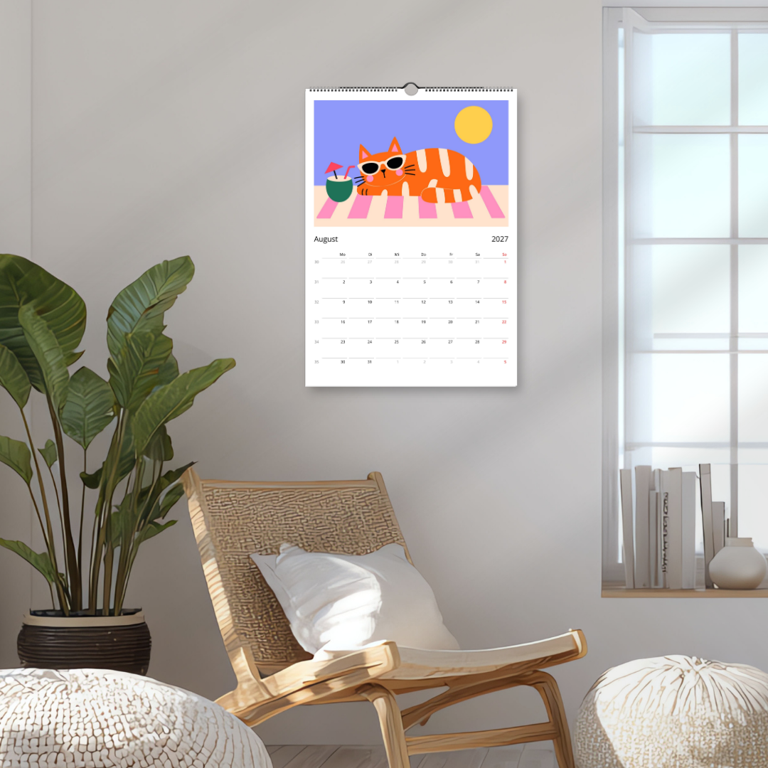 Abstrakter Katzenkalender 2027 Retro Stil