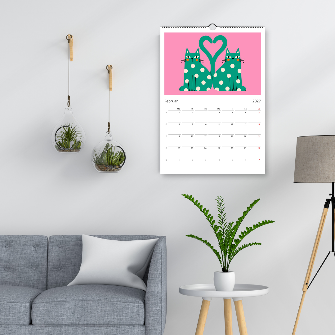 Abstrakter Katzenkalender 2027 Retro Stil