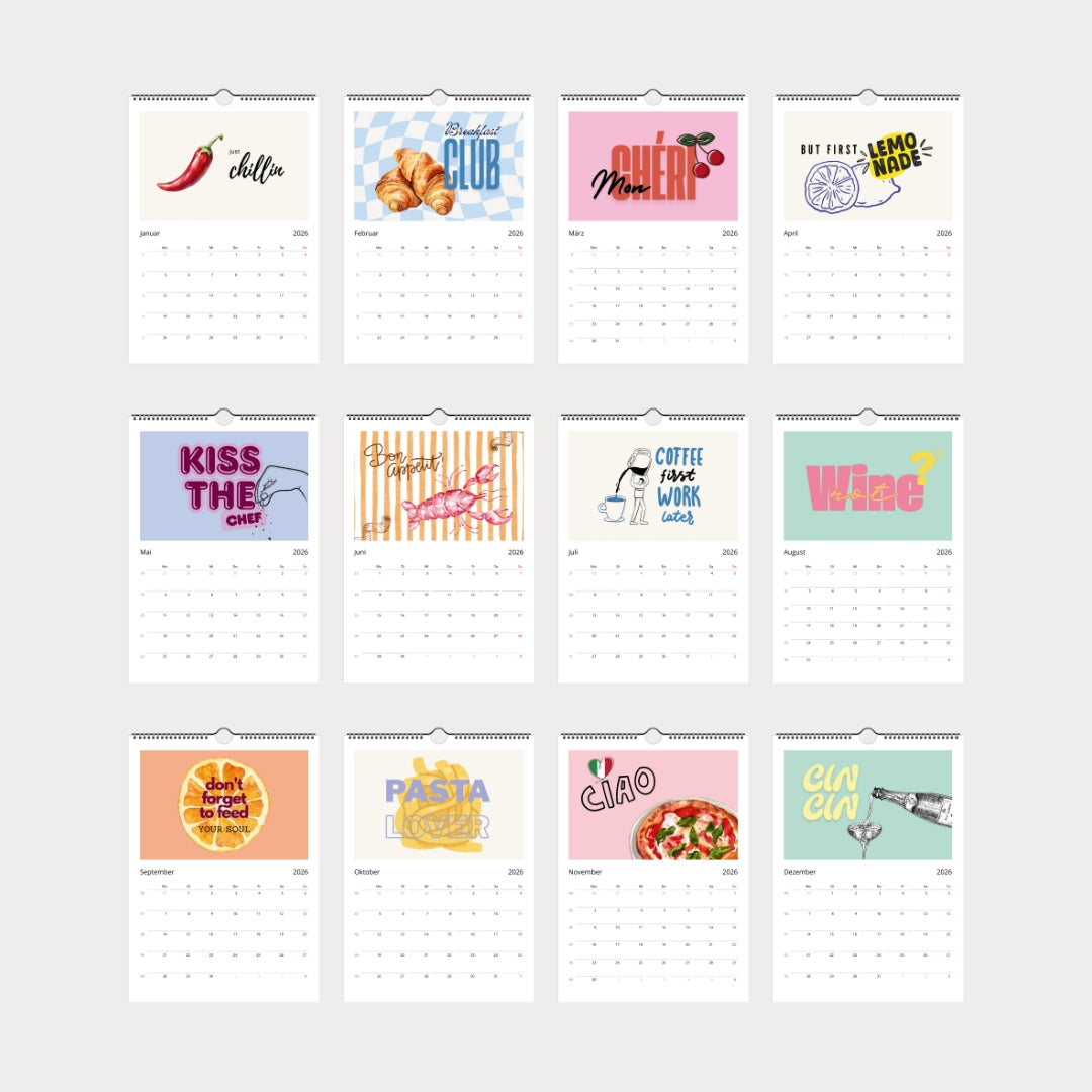 Küchenkalender 2026 | Wandkalender A4 mit Sprüchen & Genuss-Motiven