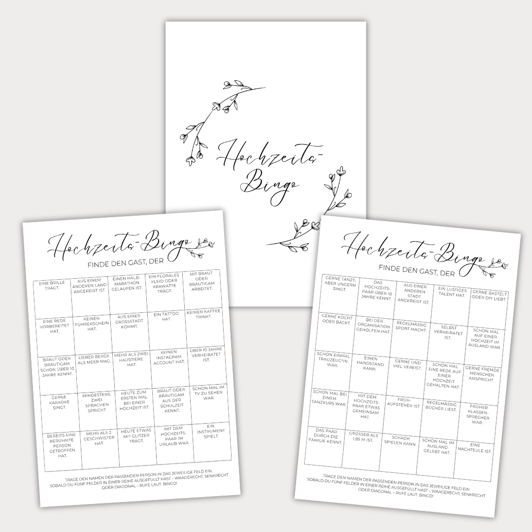 Hochzeits-Bingo Schwarz Weiß Modern Clean (Download)