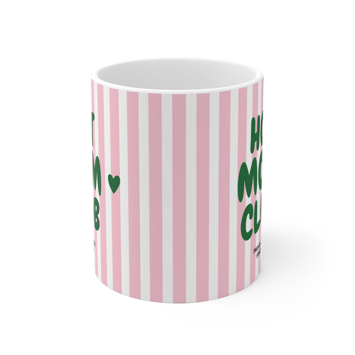 Tasse Hot Mom Club gestreift 2025 - rosa/grün