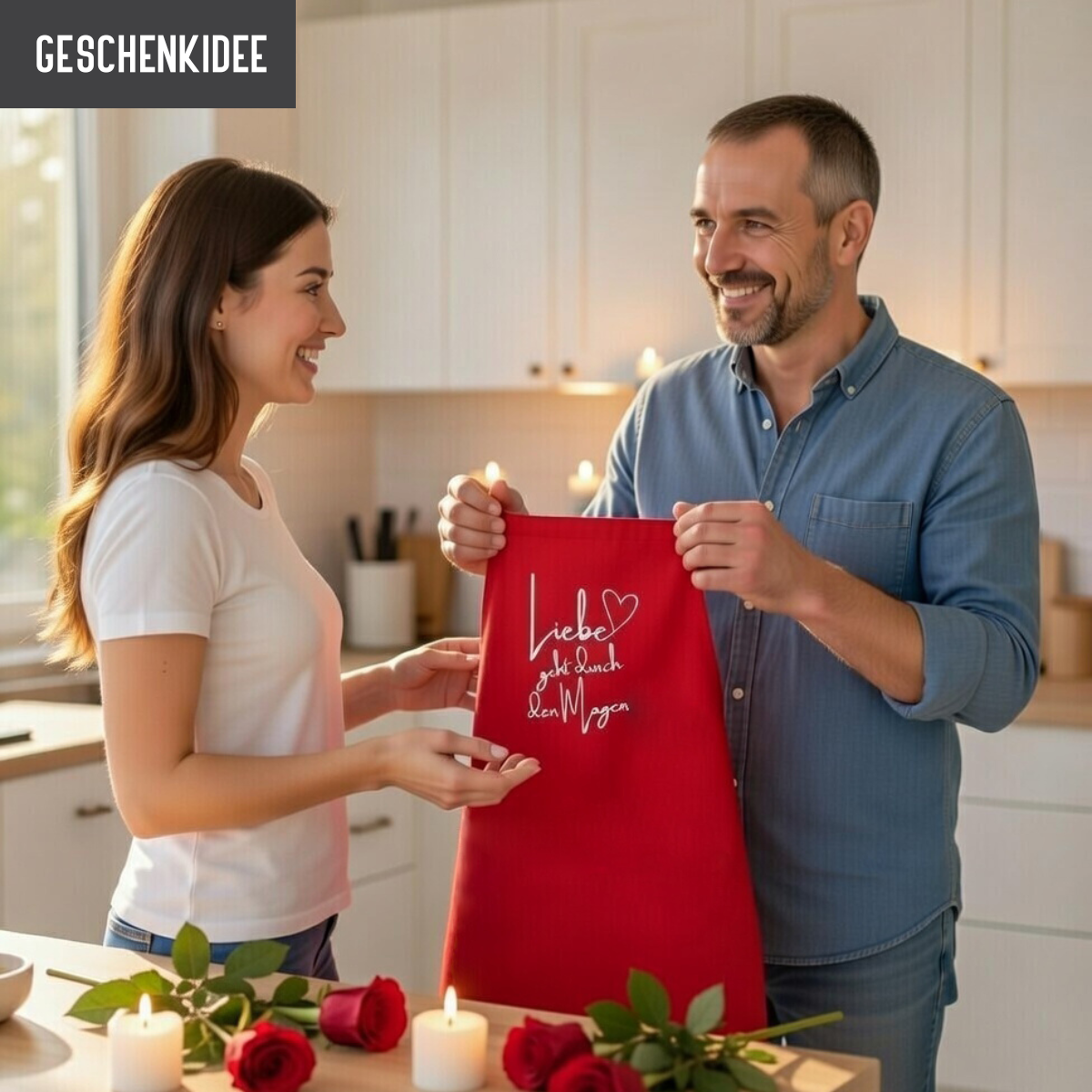 Schürze „Liebe geht durch den Magen“ - Rot / Weiß