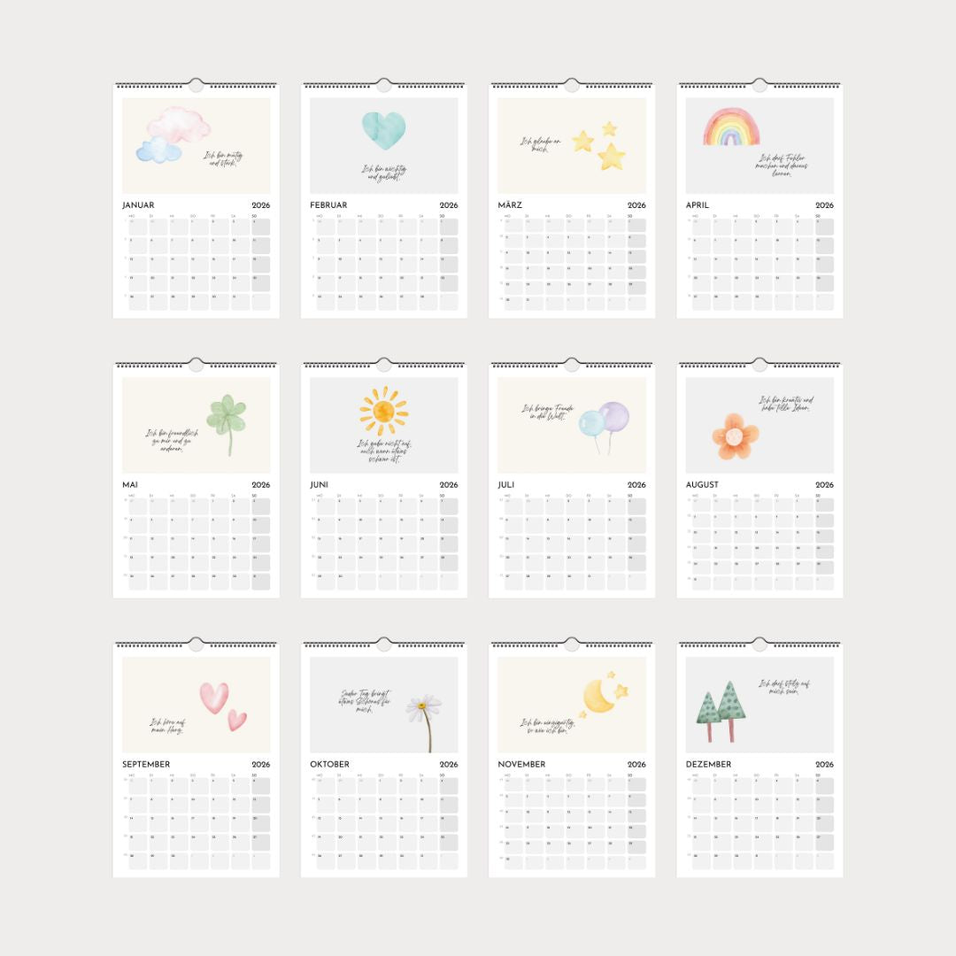 Kinderkalender 2026 | Wandkalender A4 mit kindgerechten Motiven & Sprüchen