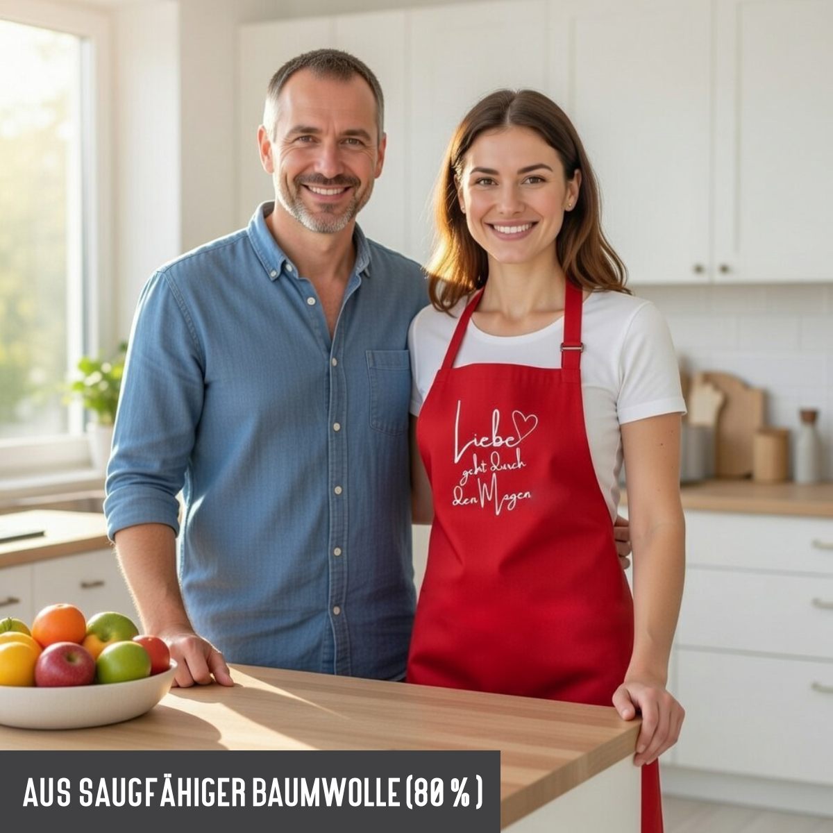 Schürze „Liebe geht durch den Magen“ - Rot / Weiß