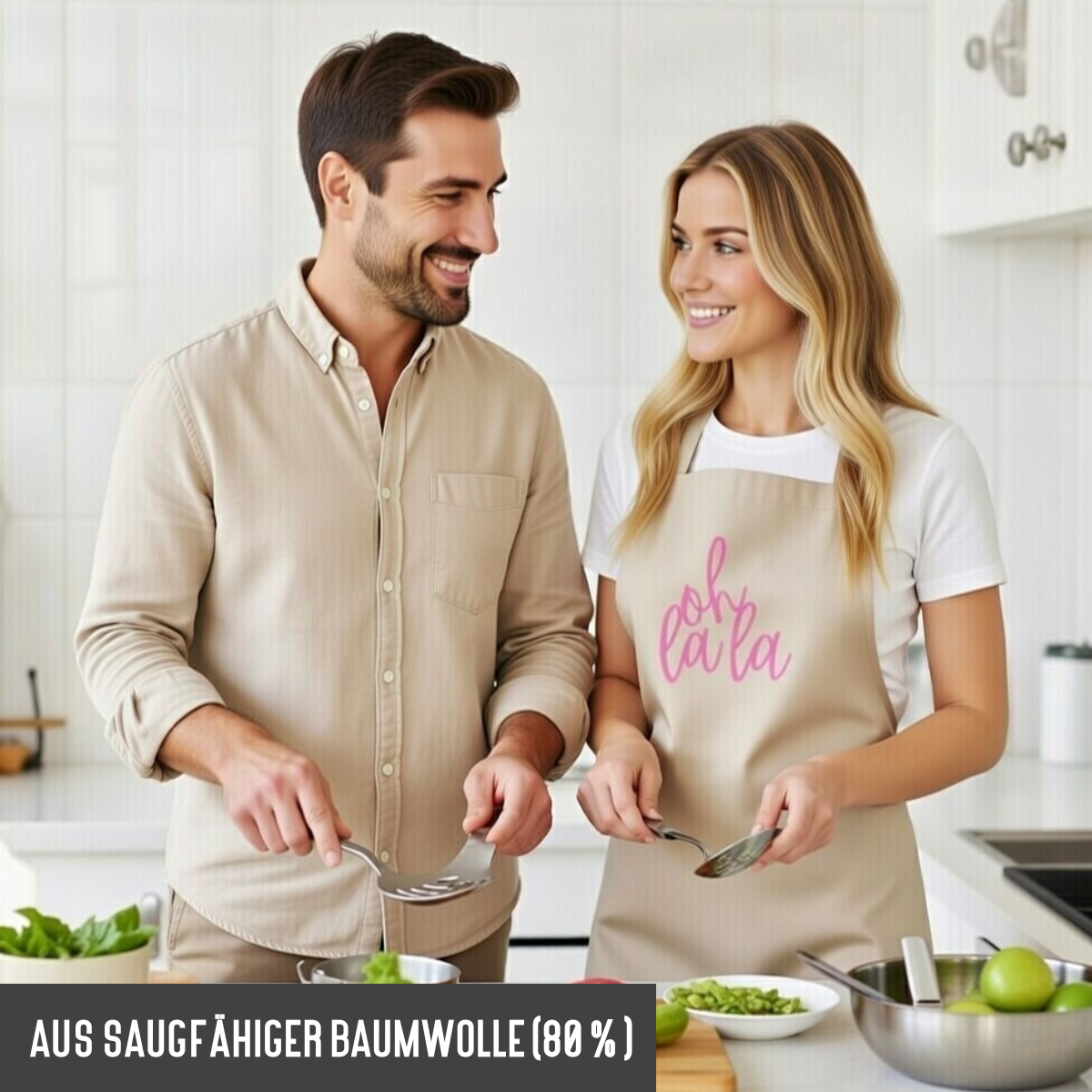 Oh La La Schürze Unisex – Beige / Pink