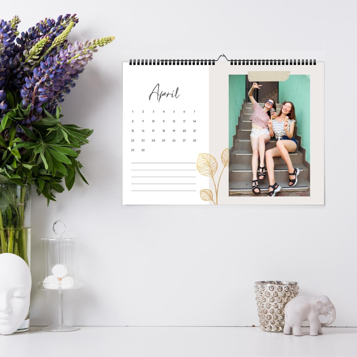 Fotokalender ohne Jahr DIY Bastelkalender Gold Blumen