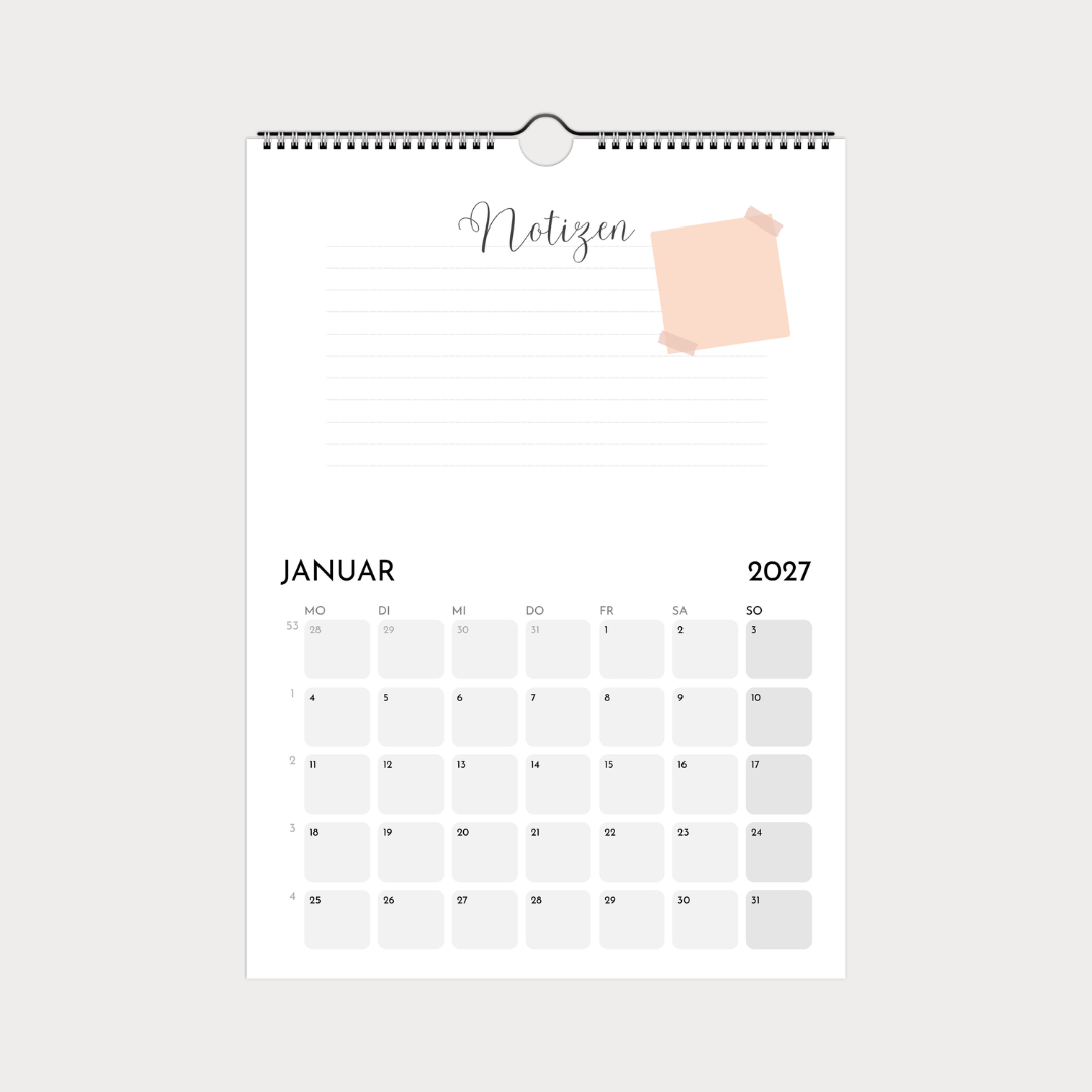 Schlichter Wandkalender A4 – Notizen