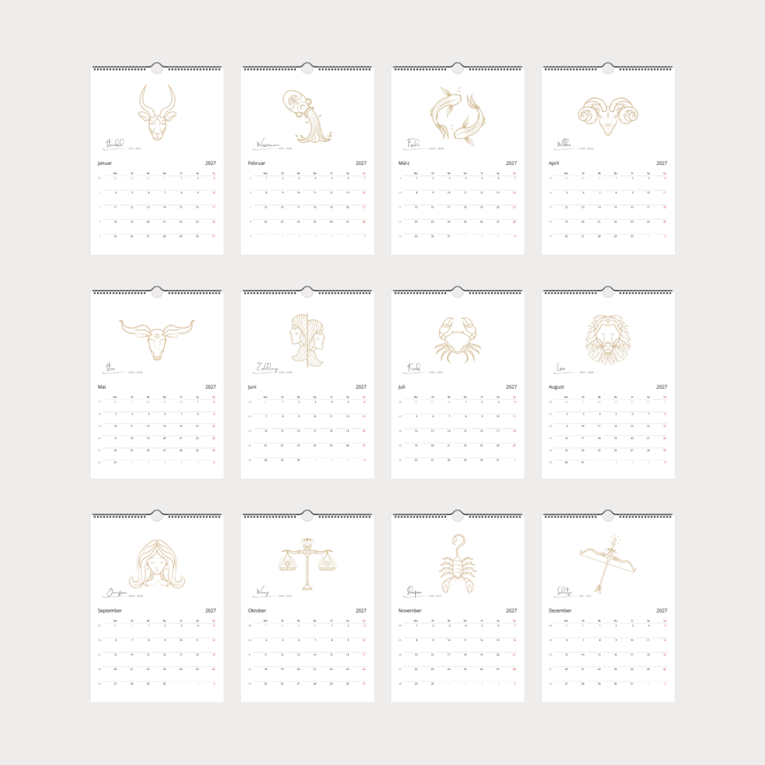 Sternzeichen Kalender 2027 trifft Design | Wandkalender A4