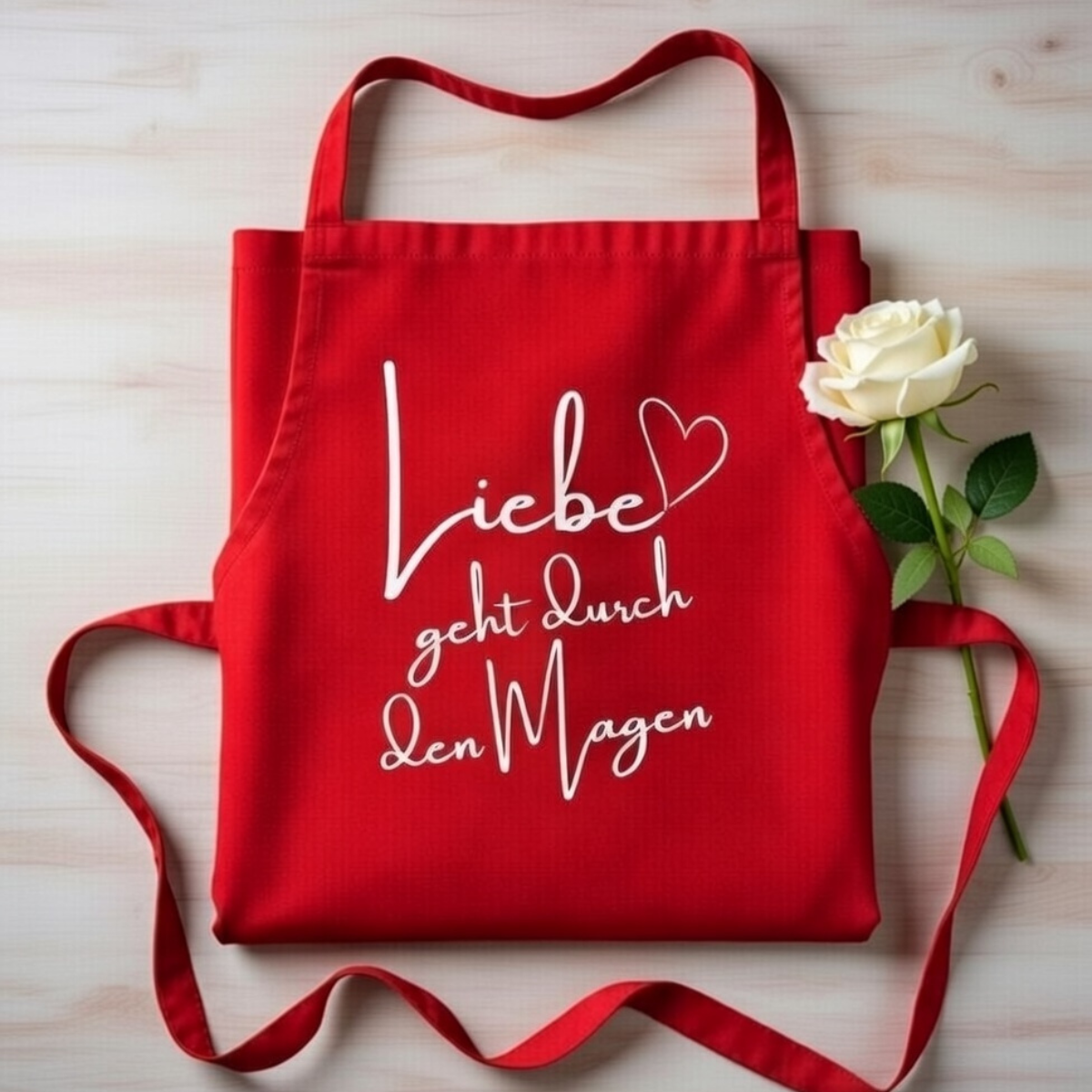 Schürze „Liebe geht durch den Magen“ - Rot / Weiß