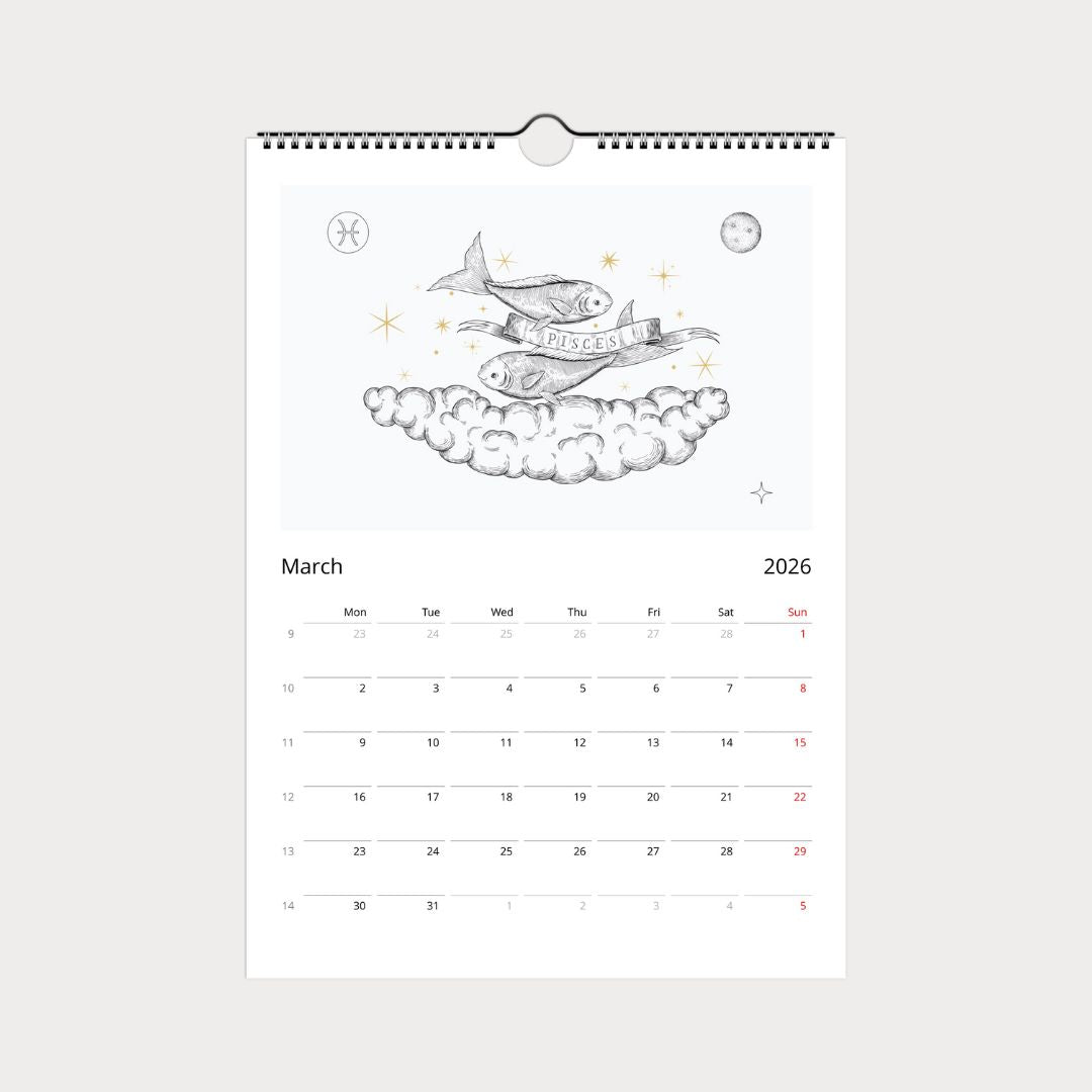 Zodiac Sternzeichen Kalender 2026 (Englisch)