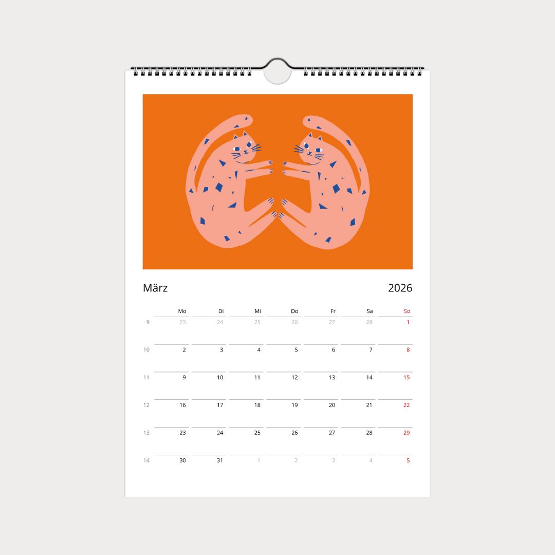 Katzenkalender 2026 – abstrakter A4 Wandkalender mit 12 modernen Katzenmotiven