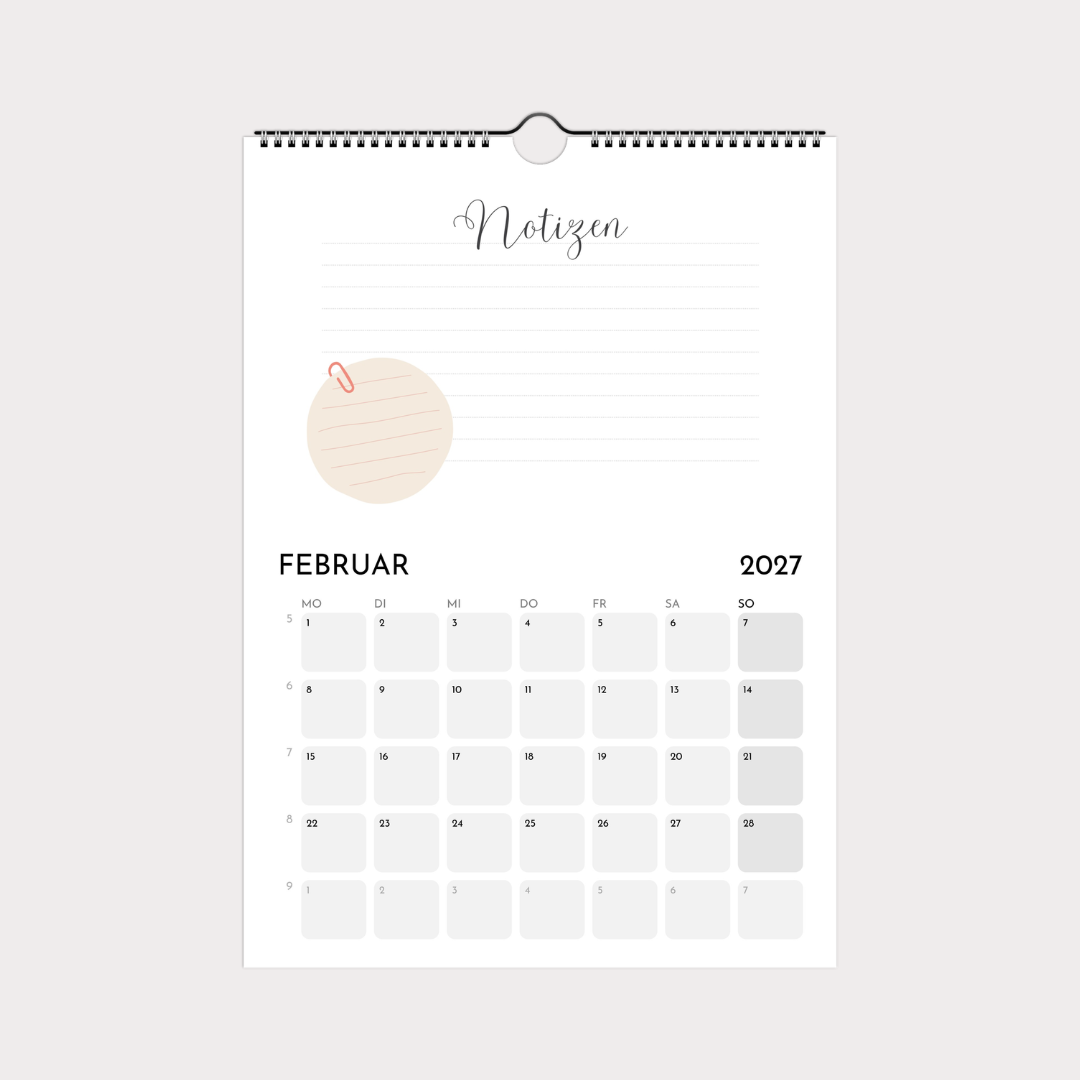 Schlichter Wandkalender A4 – Notizen