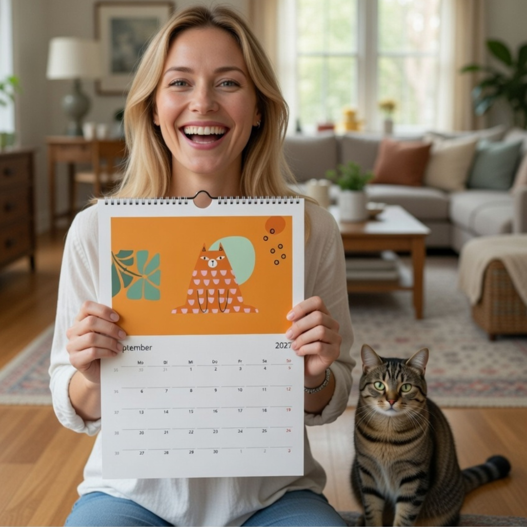Katzenkalender 2027 – abstrakter A4 Wandkalender mit 12 modernen Katzenmotiven