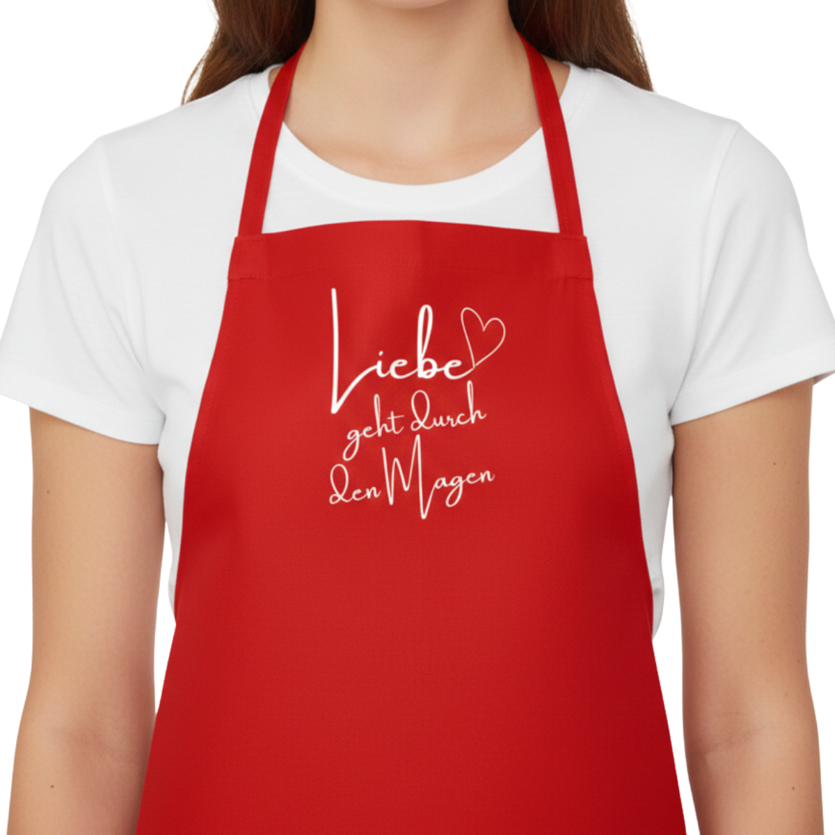 Schürze „Liebe geht durch den Magen“ - Rot / Weiß