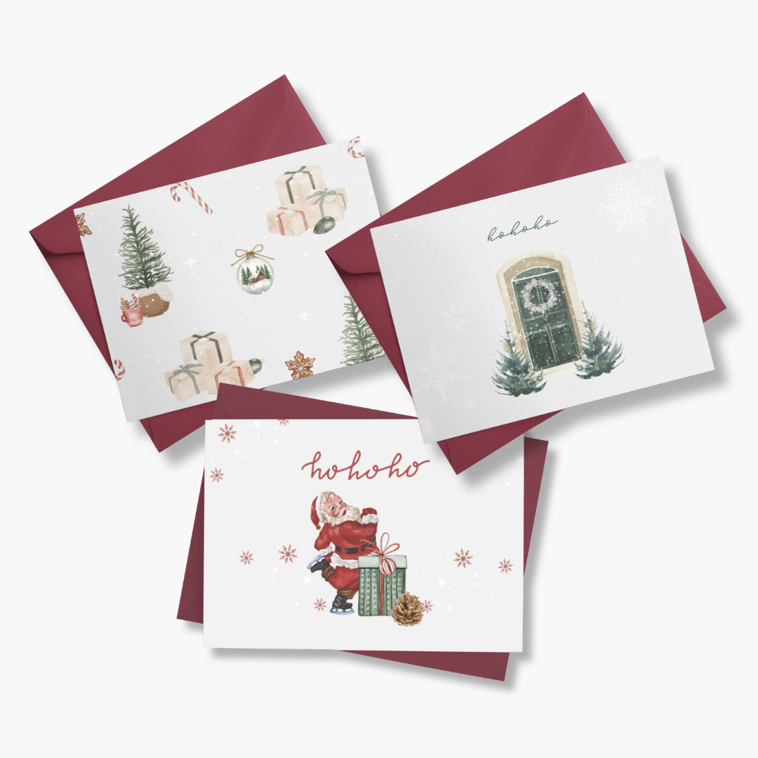 Rubbelkarten Weihnachten – 3er Set mit Bordeaux Umschlägen & Rubbelstickern