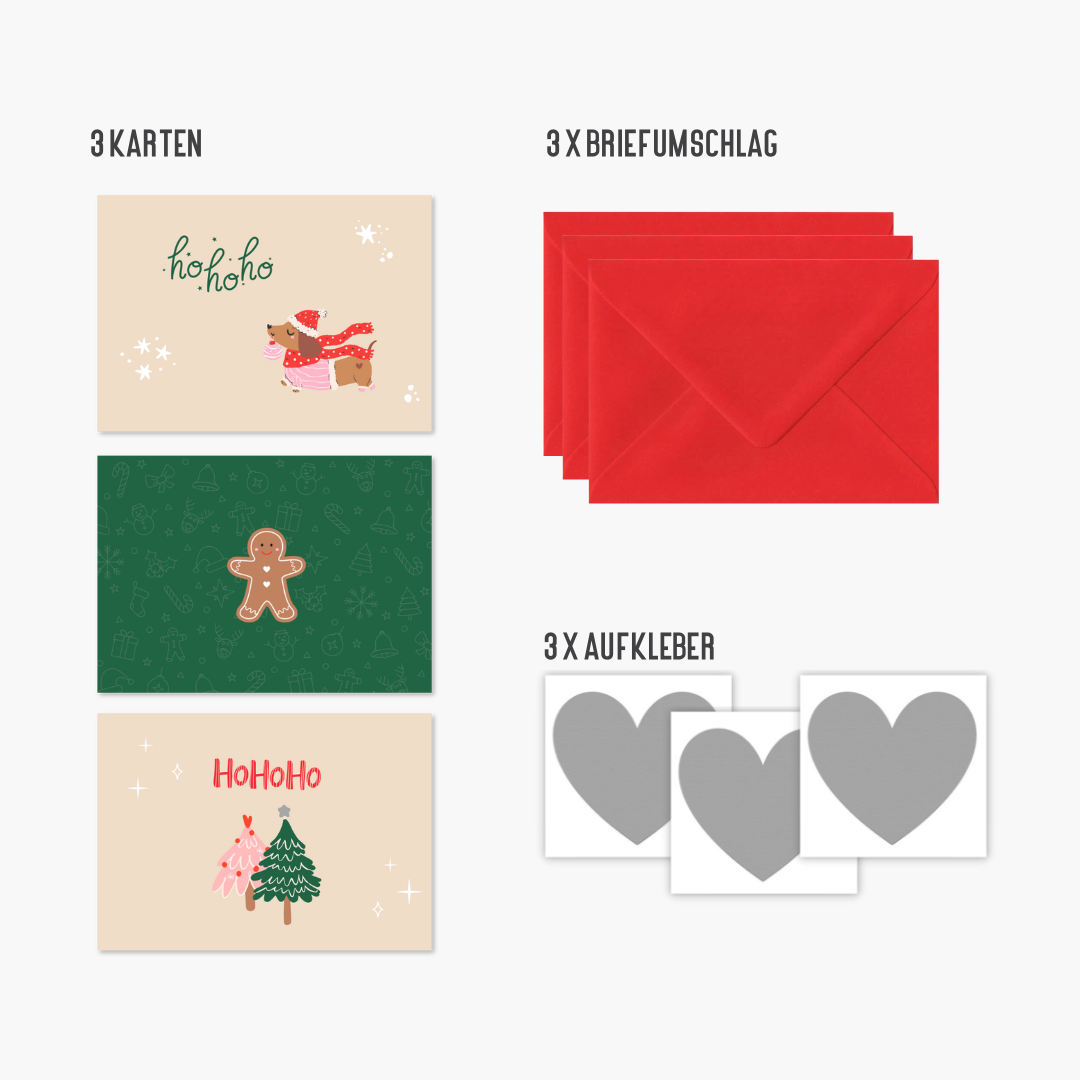 Rubbelkarten Weihnachten – 3er Set mit Roten Umschlägen & Rubbelstickern