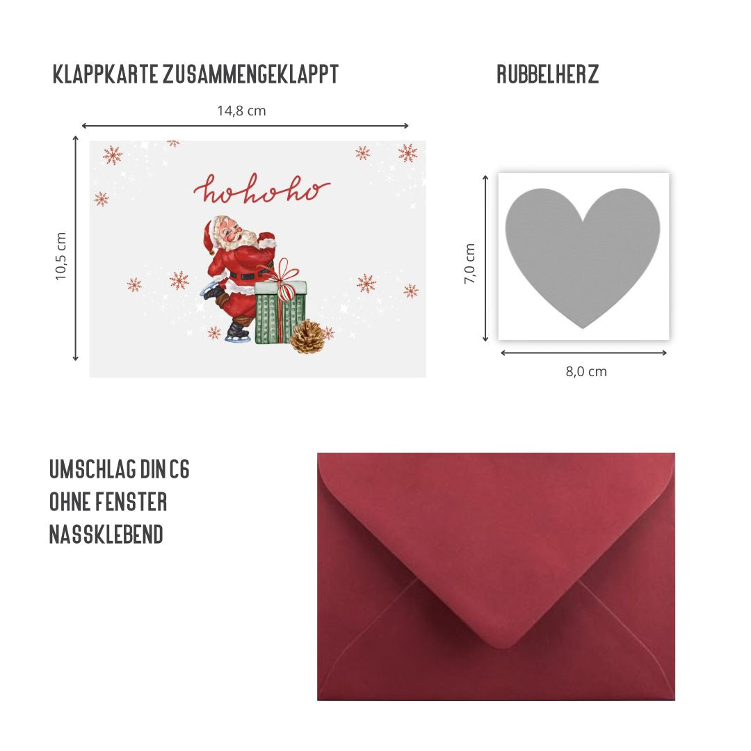 Rubbelkarten Weihnachten – 3er Set mit Bordeaux Umschlägen & Rubbelstickern