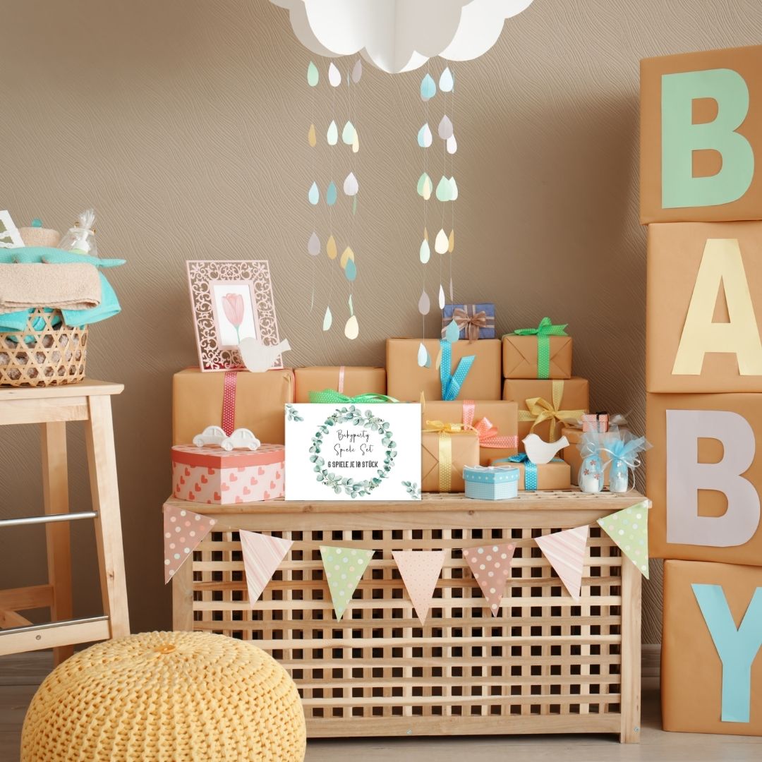 Babyparty Spiele Set Eukalyptus