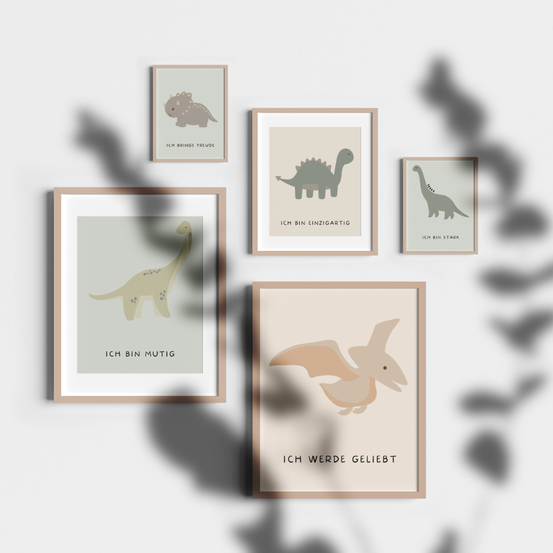 Dinosaurier Affirmation Poster Set 5-teilig Kinderzimmer