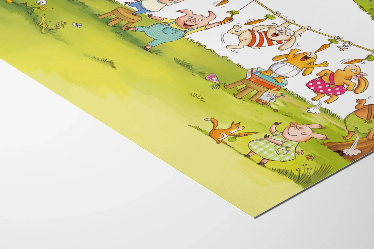 Poster Die sieben kleinen Hasen – Möhrchen schnappen