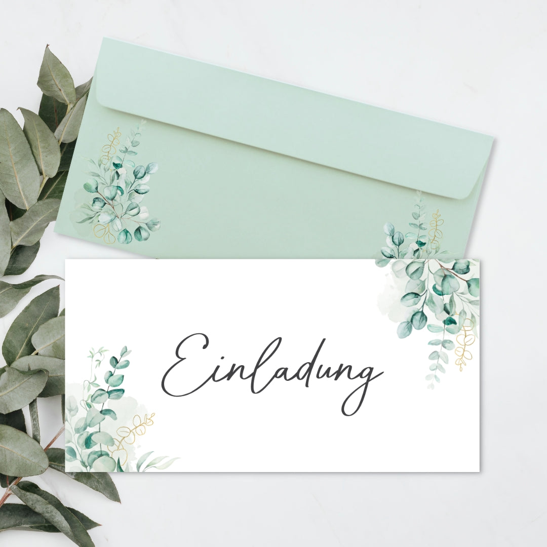 Einladungskarten Eukalyptus mit Umschlägen für Hochzeit & mehr