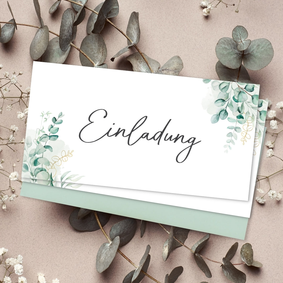 Einladungskarten Eukalyptus mit Umschlägen für Hochzeit & mehr