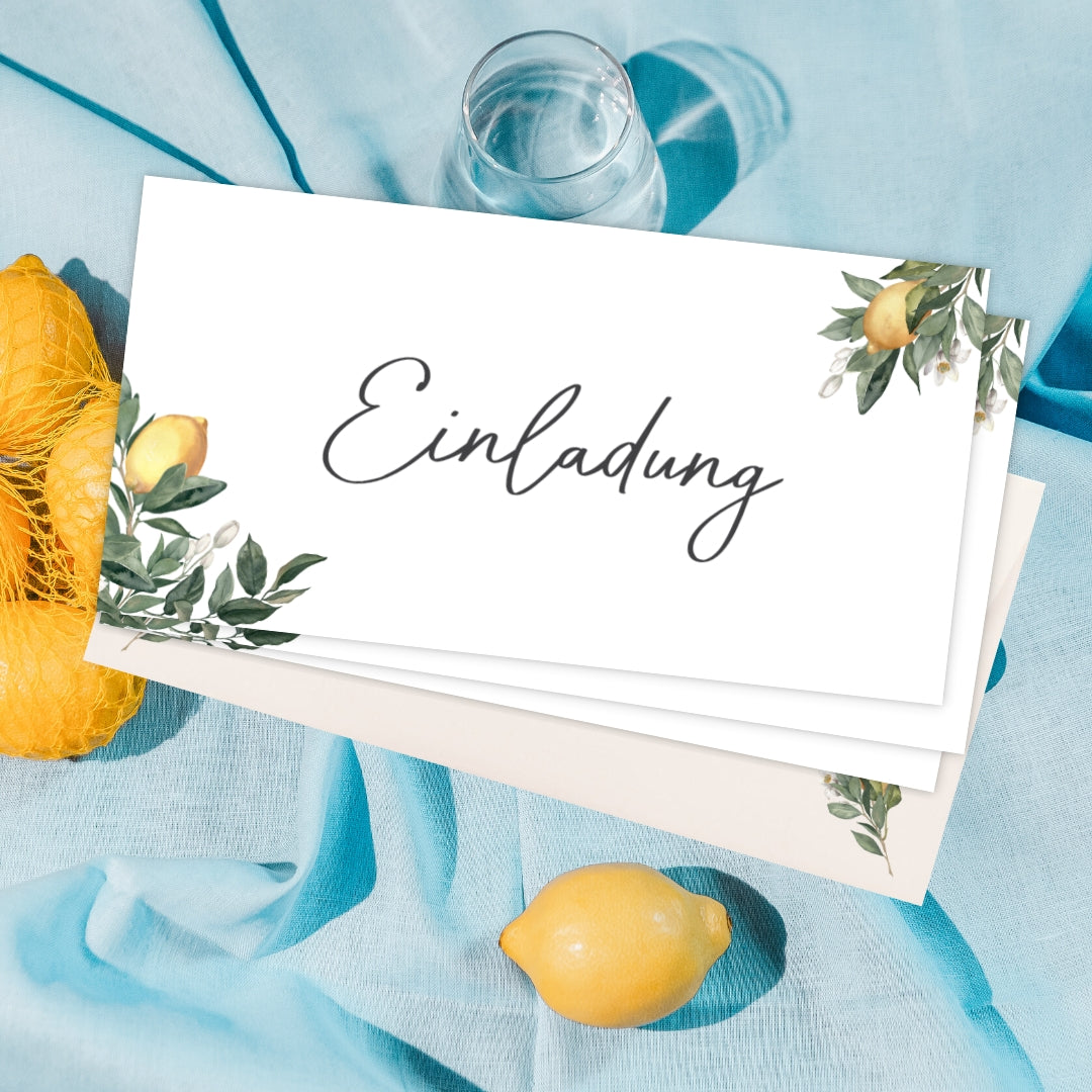 Einladungskarten Zitrone mit Umschlägen für Hochzeit & mehr