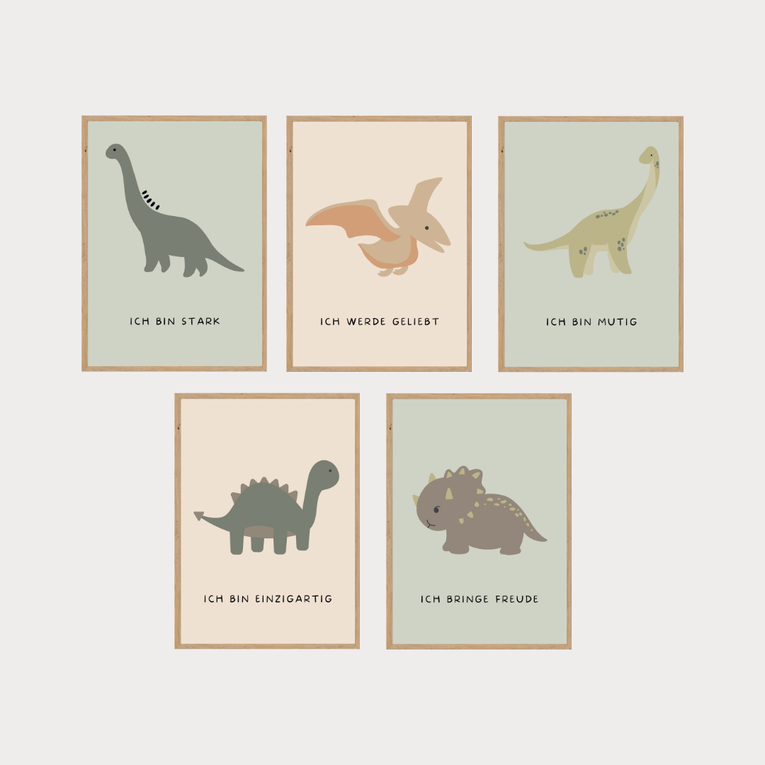 Dinosaurier Affirmation Poster Set 5-teilig Kinderzimmer