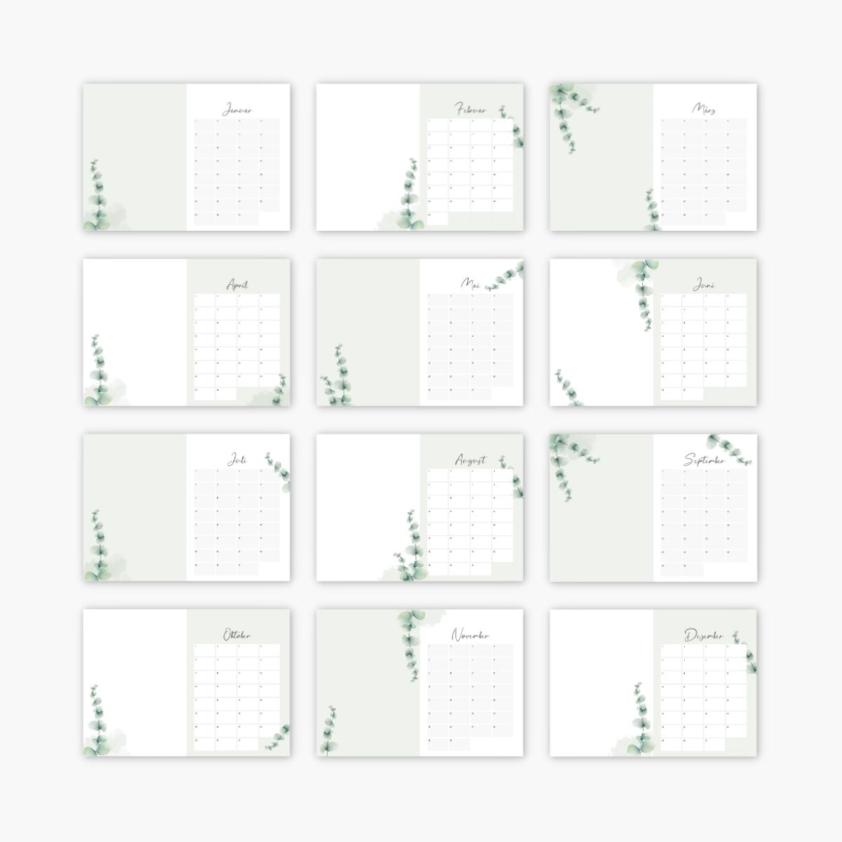 Fotokalender ohne Jahr DIY Bastelkalender Eukalyptus