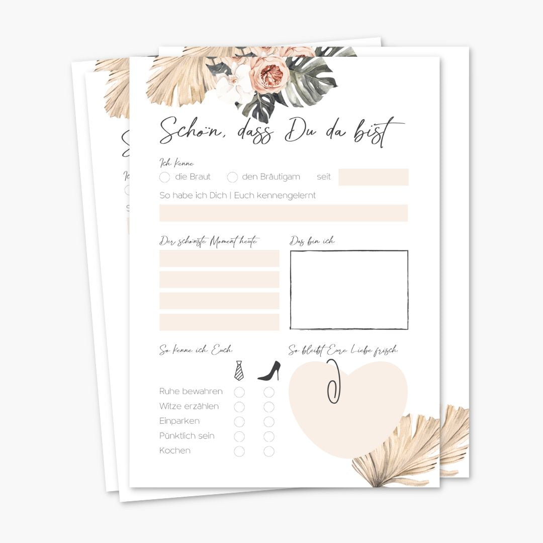 Hochzeitsspiel 52 Postkarten Boho Stil Beige/Palmen