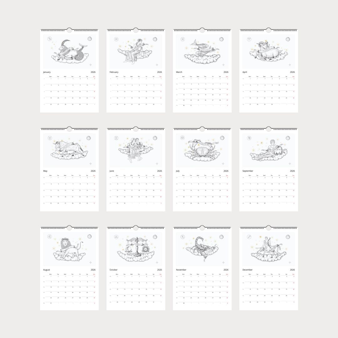 Zodiac Sternzeichen Kalender 2026 (Sprache Englisch)