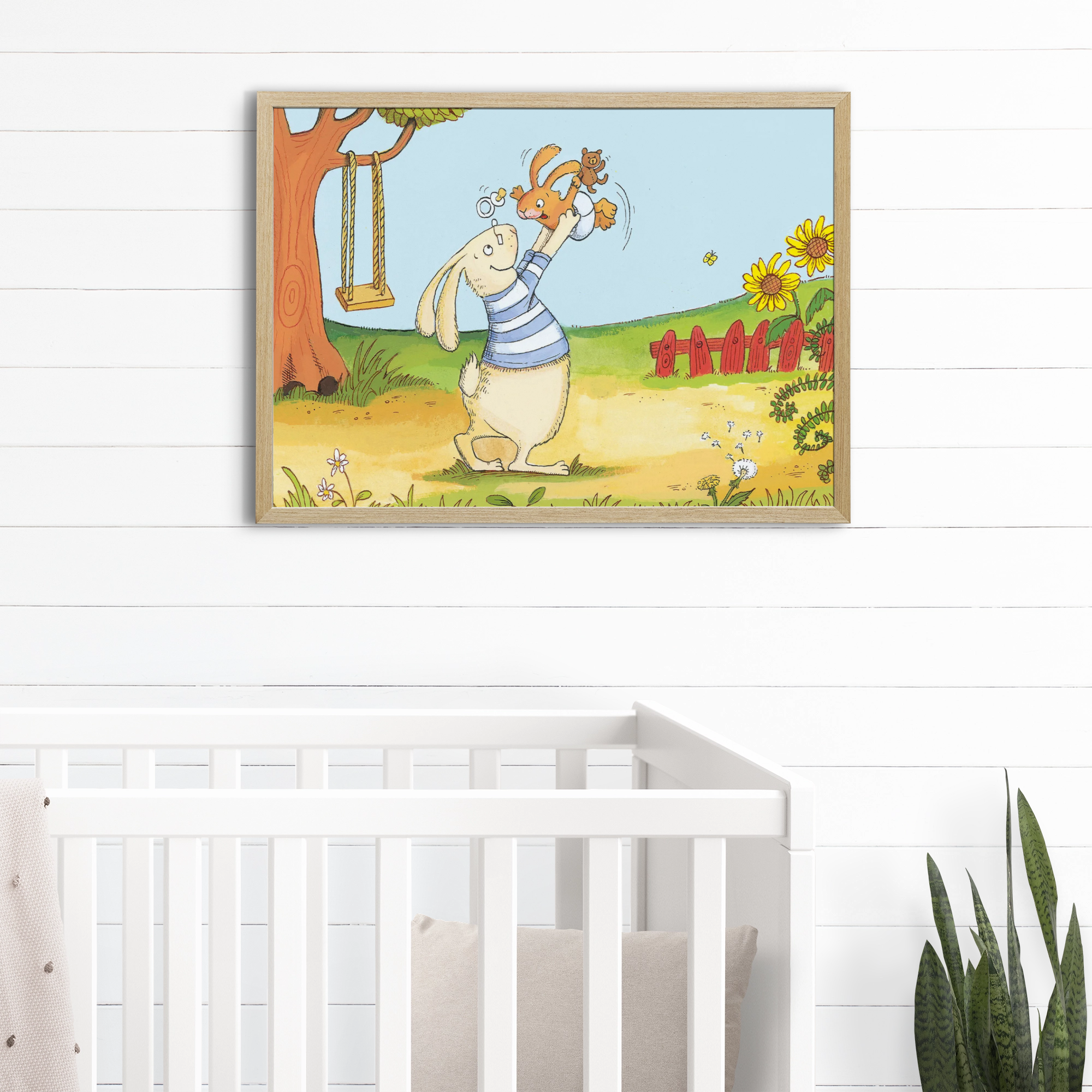 Poster Die sieben kleinen Hasen – Matti und Papa Hase spielen im Garten
