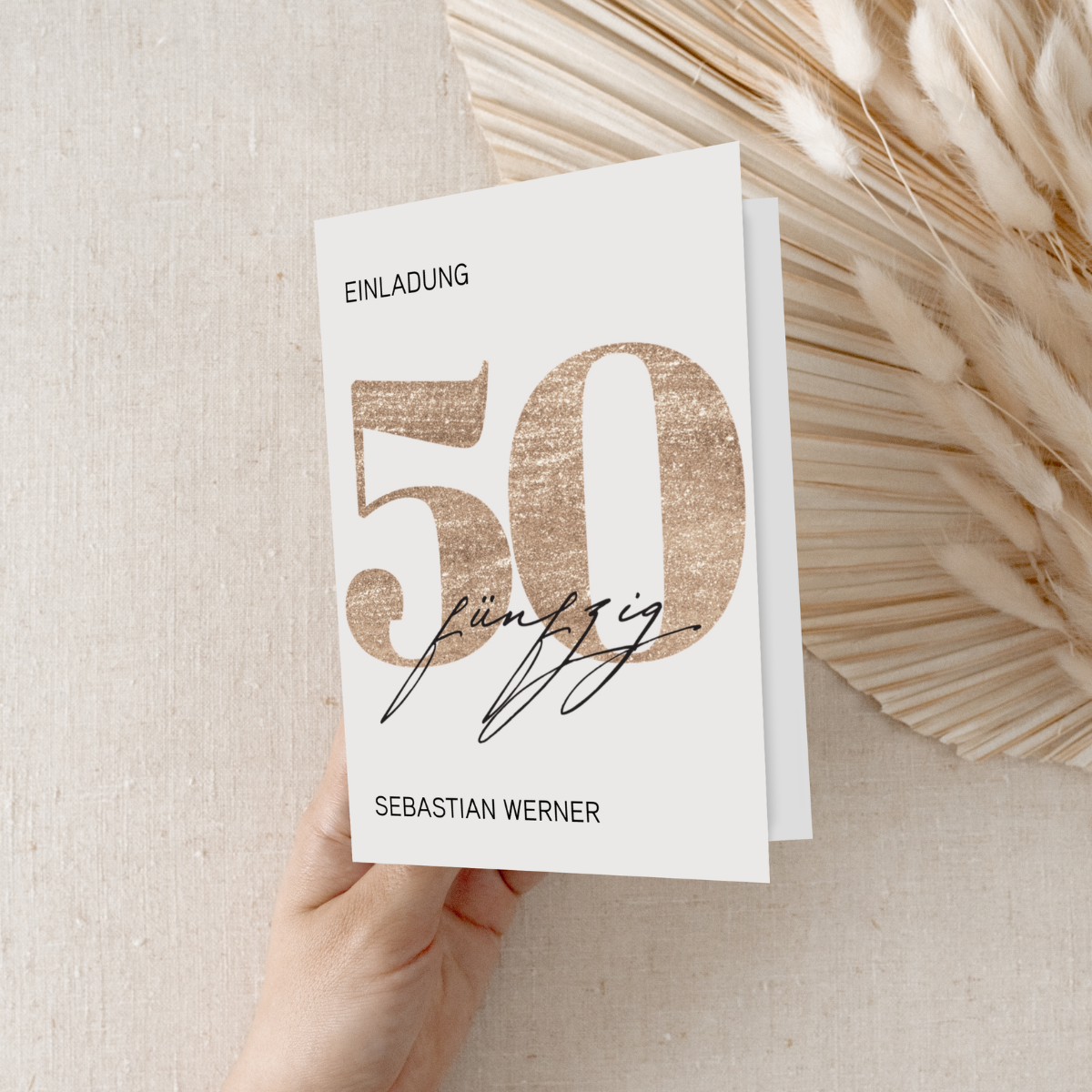 Personalisierte Einladung 50. Geburtstag Gold – 10 Stück