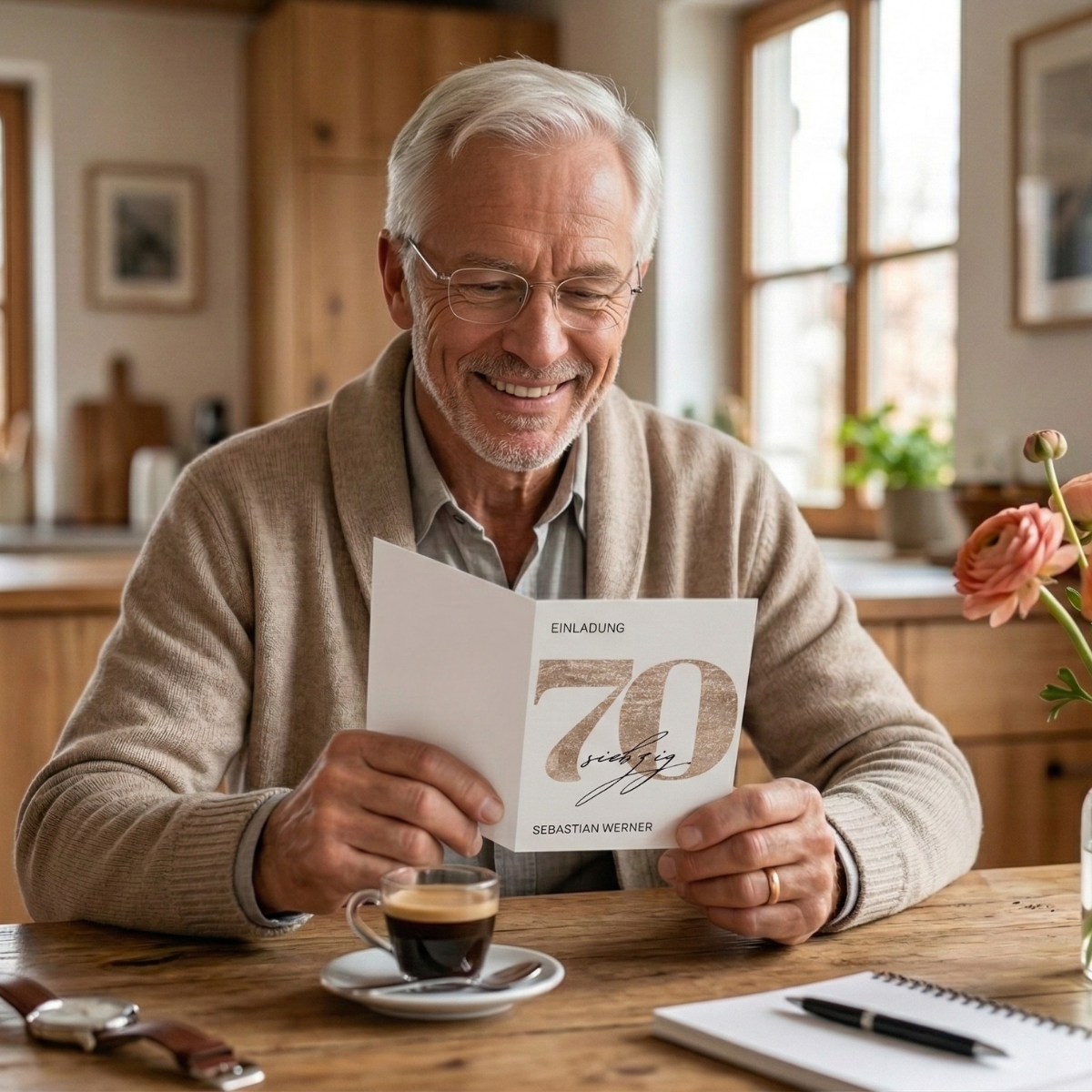 Personalisierte Einladung 70. Geburtstag Gold – 10 Stück