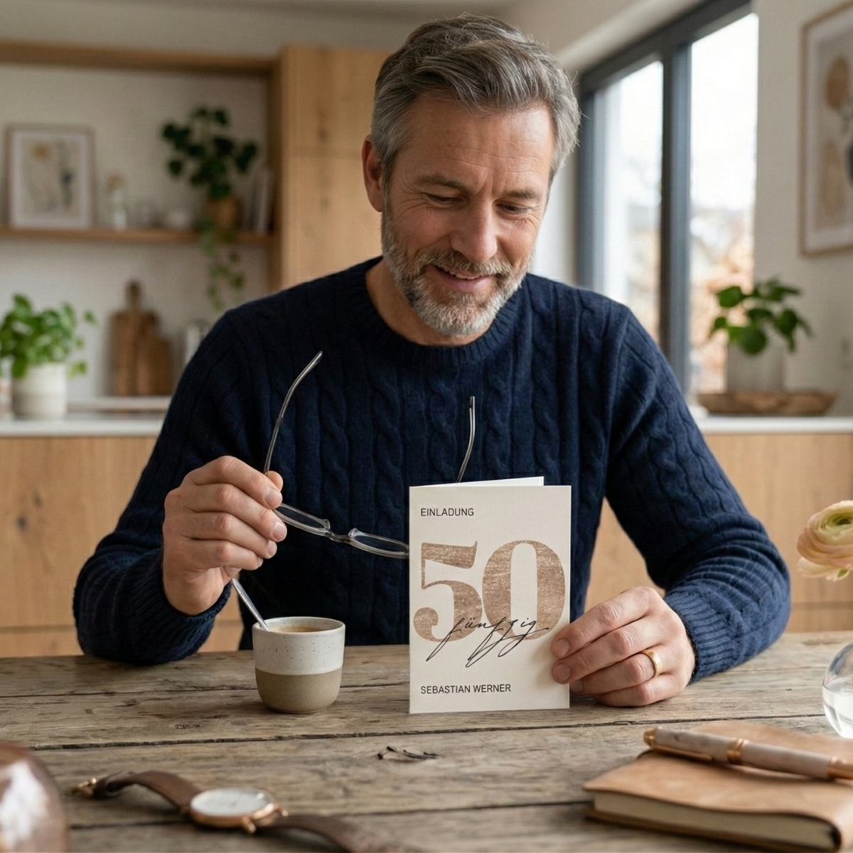 Personalisierte Einladung 50. Geburtstag Gold – 10 Stück