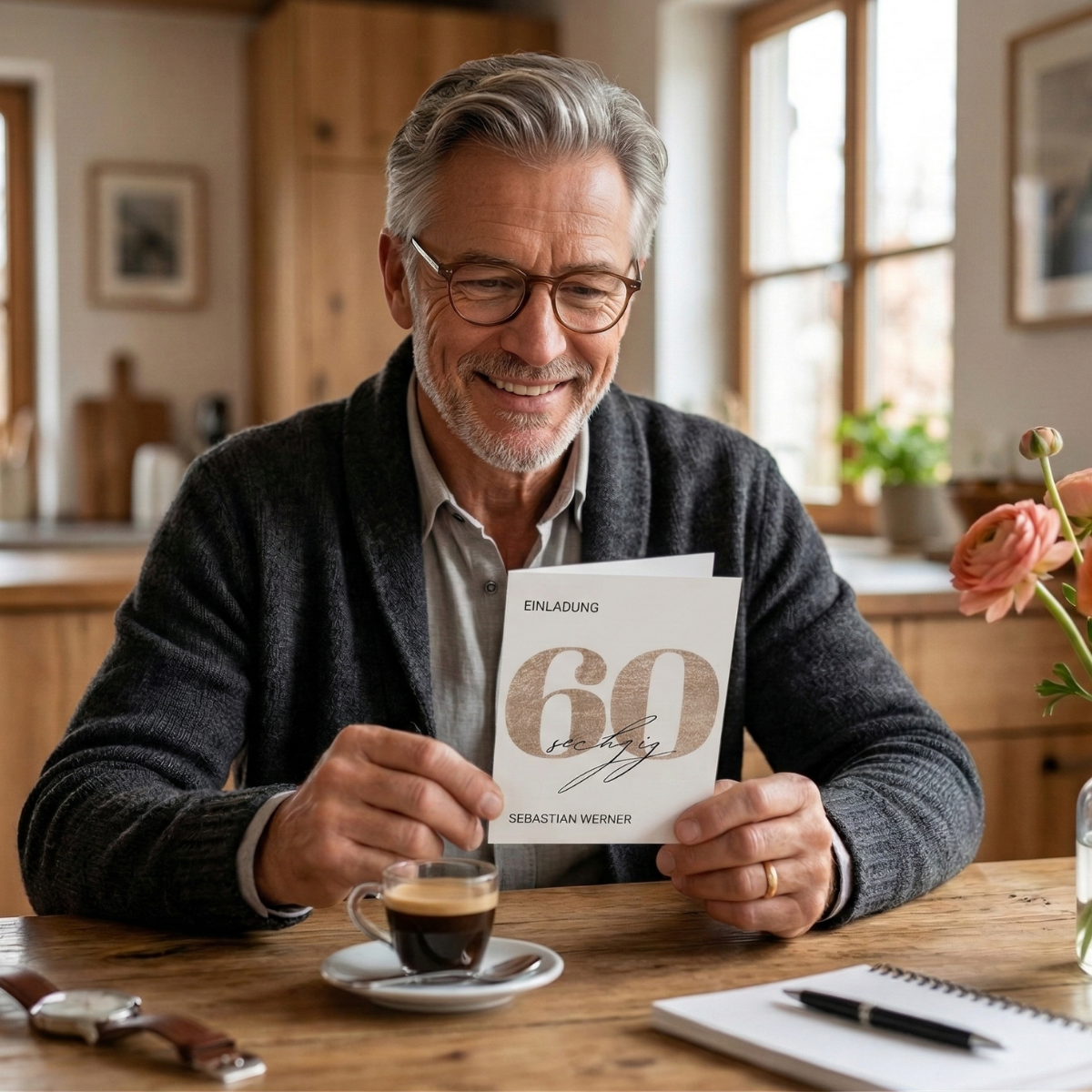 Personalisierte Einladung 60. Geburtstag Gold – 10 Stück
