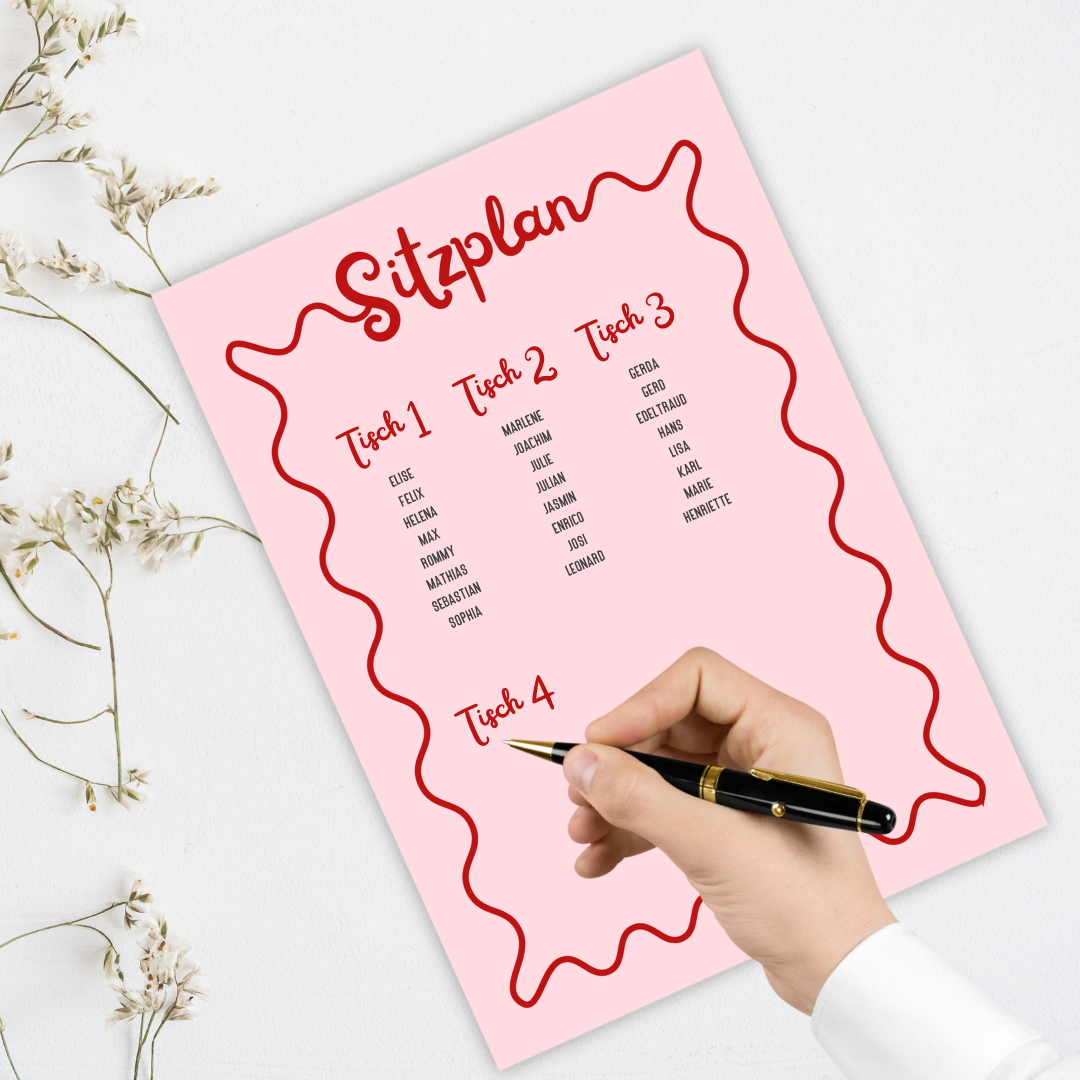 Hochzeit Sitzplan Modern Pink Rot (Download)