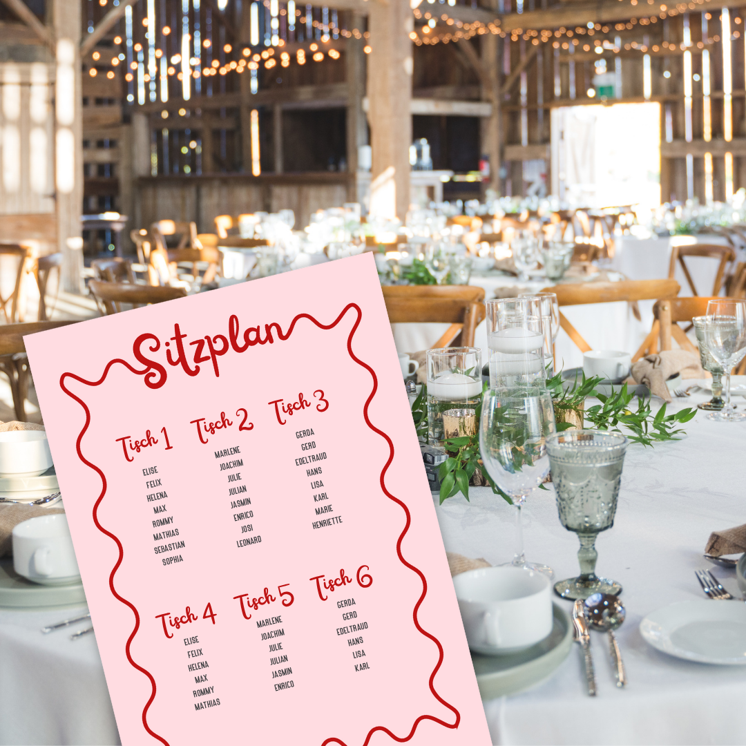 Hochzeit Sitzplan Modern Pink Rot (Download)