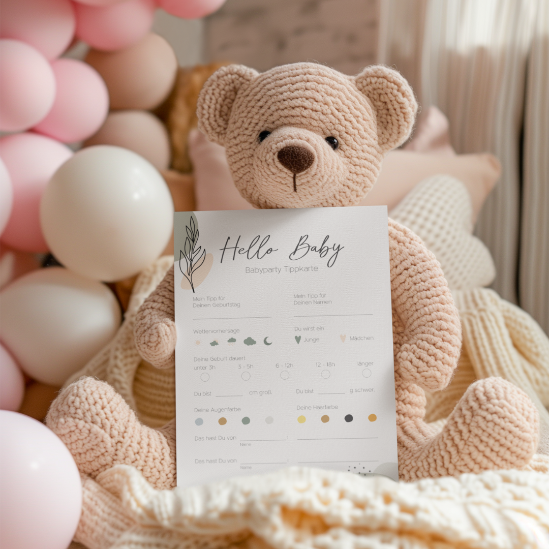 Babyparty Tippkarten Grün/Beige